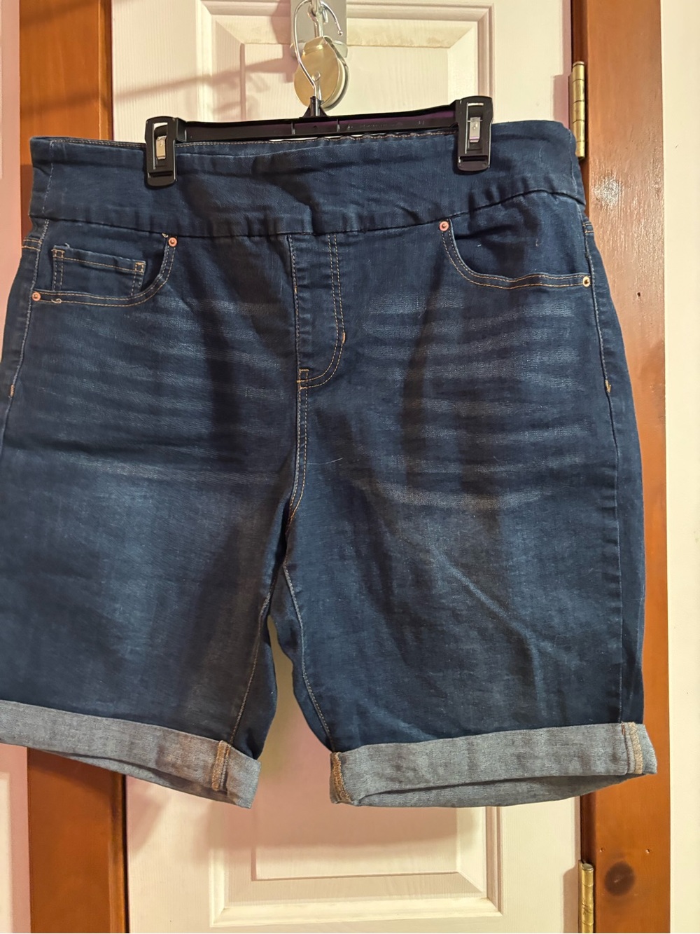 Terra & Sky Dark Blue distressed Rolled Cuff Denim Bermuda Shorts